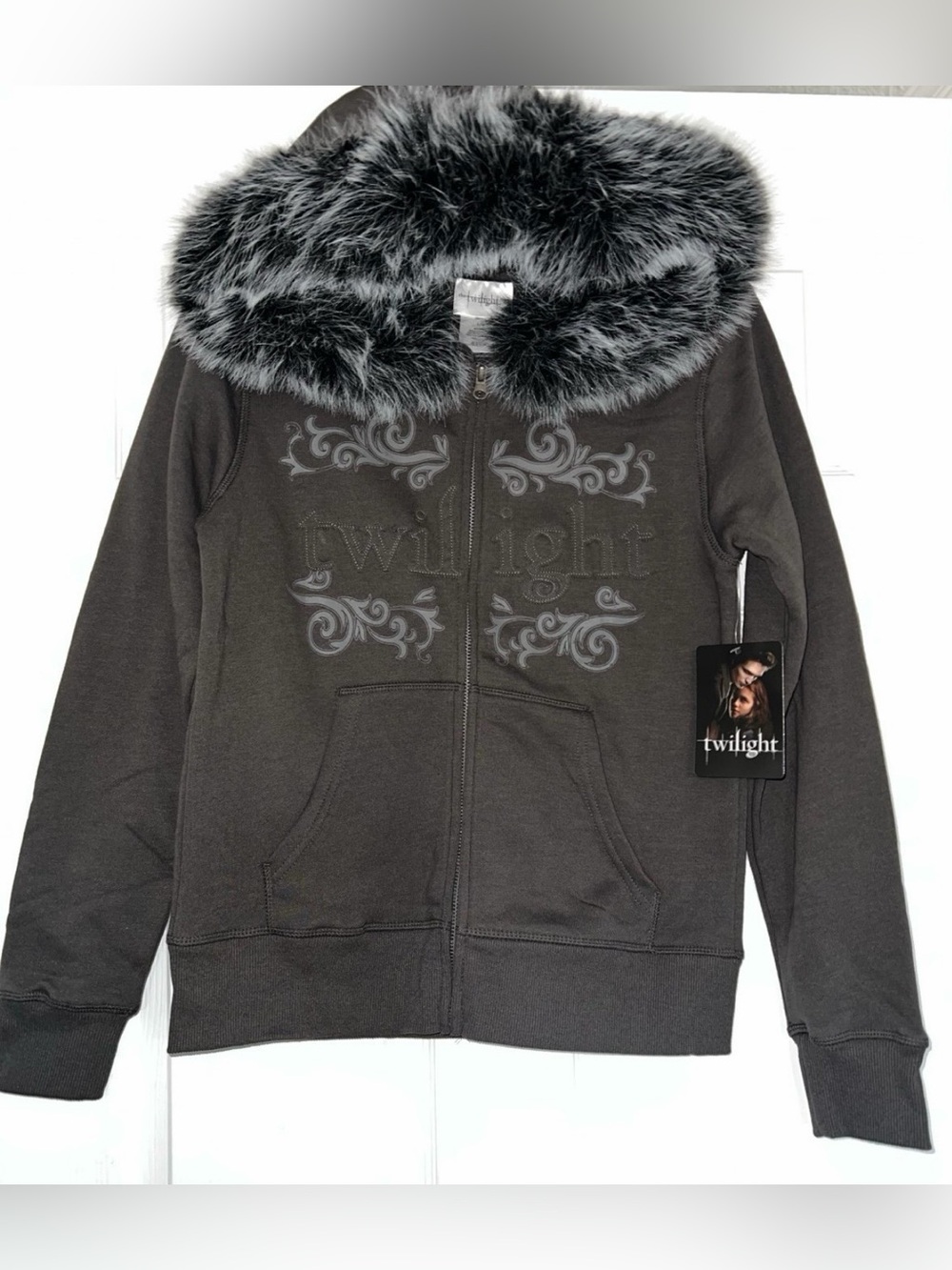 NWT The Twilight Saga Viral Grey Fur Zip Up Hoodie XS